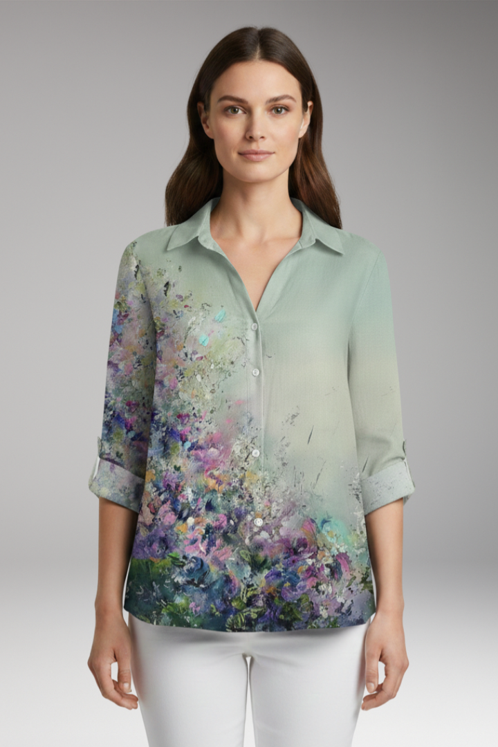 Women’s Blouse with Floral Print and Three-Quarter Sleeves