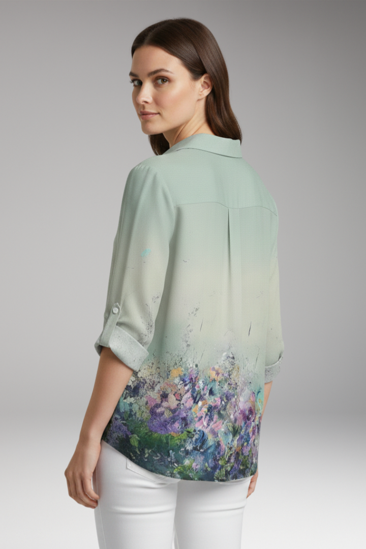 Women’s Blouse with Floral Print and Three-Quarter Sleeves