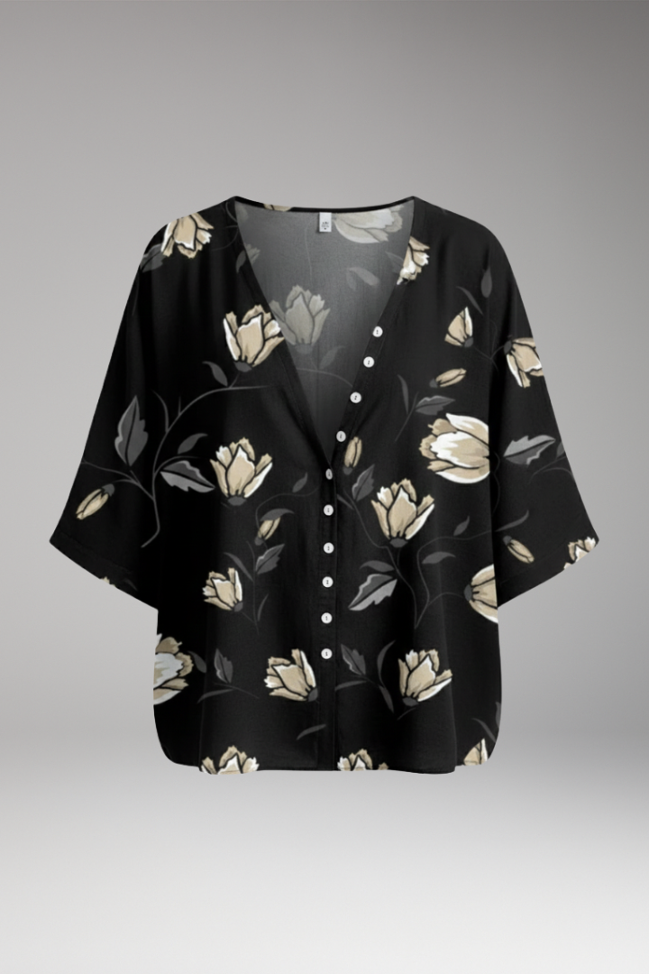 Women’s Blouse with Floral Print and V-Neck