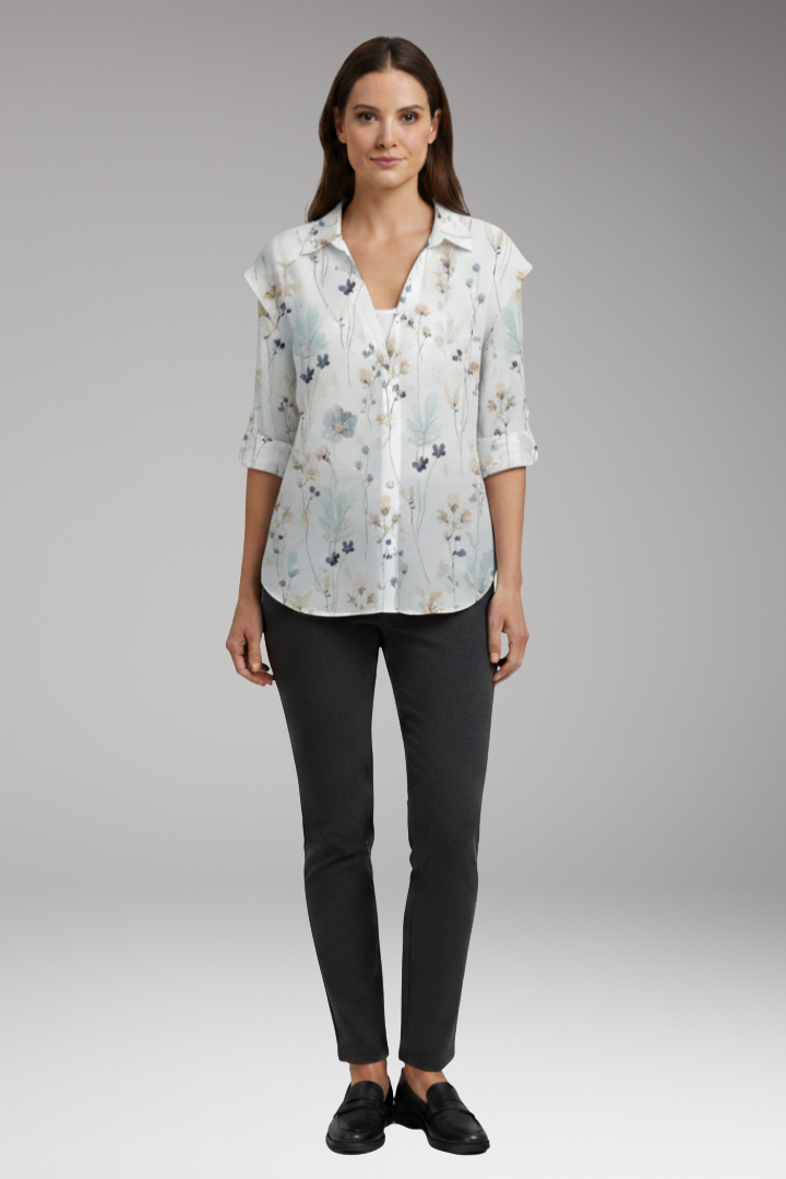 Women's Blouse with Floral Print and V-Neck