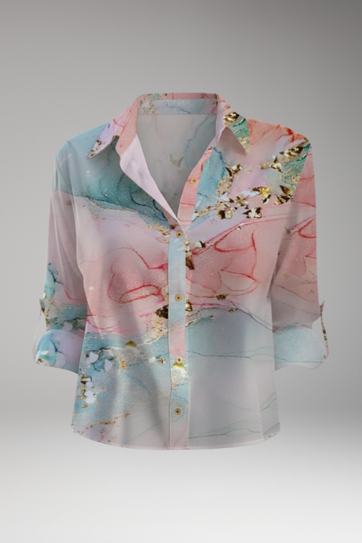Women's Blouse with Floral Print and V-Neck