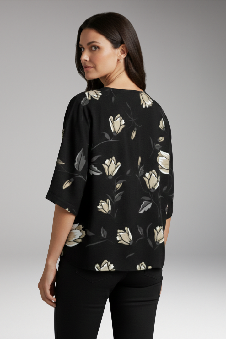 Women’s Blouse with Floral Print and V-Neck