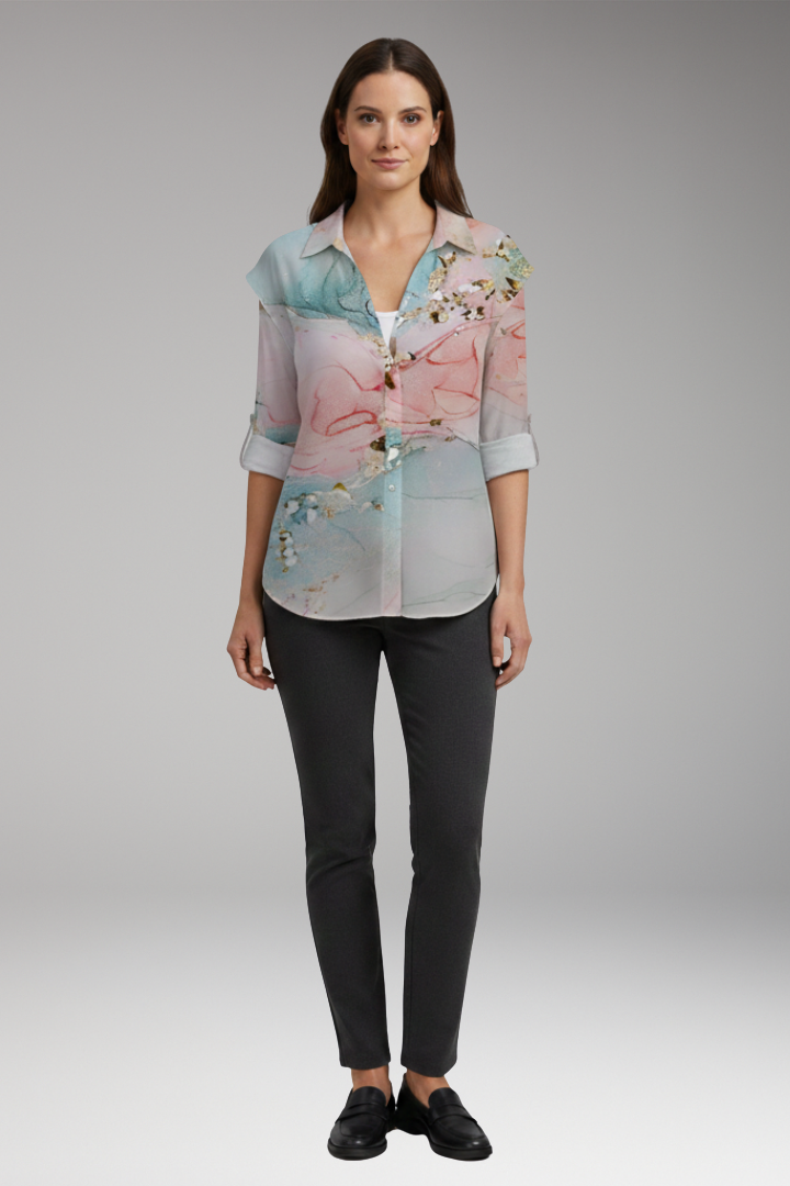 Women's Blouse with Floral Print and V-Neck