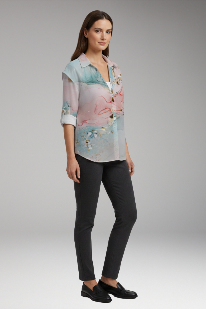 Women's Blouse with Floral Print and V-Neck