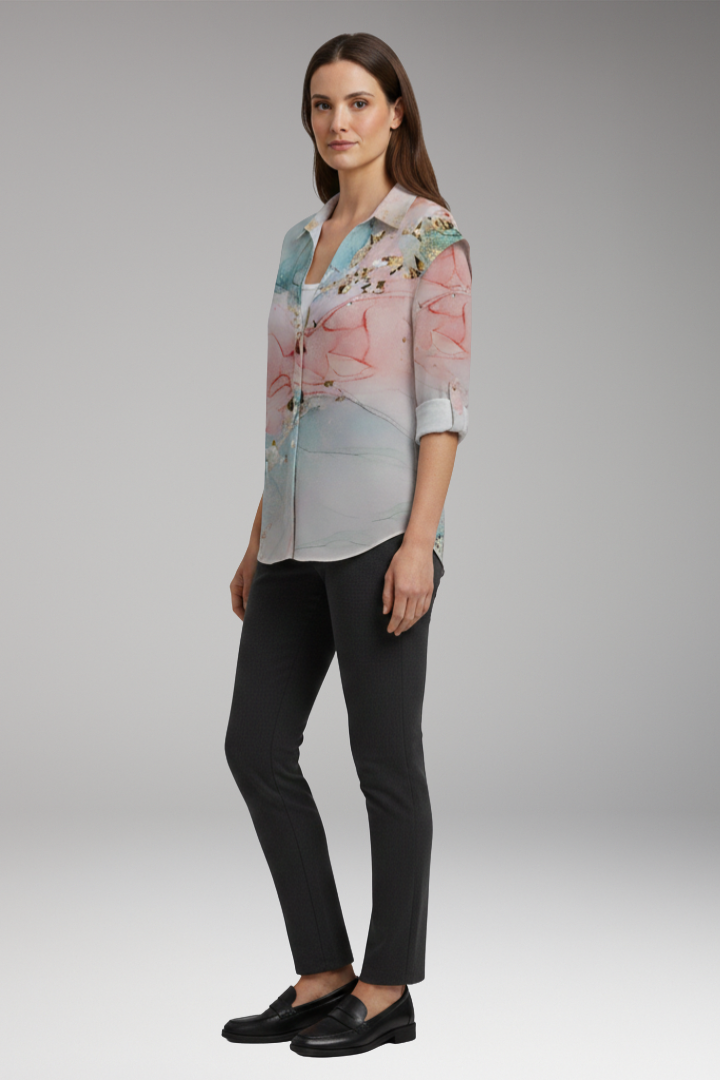Women's Blouse with Floral Print and V-Neck