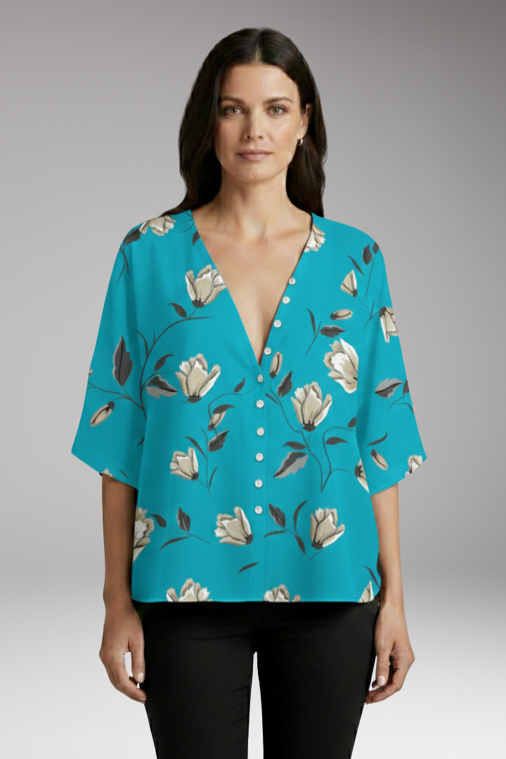 Women’s Blouse with Floral Print and V-Neck