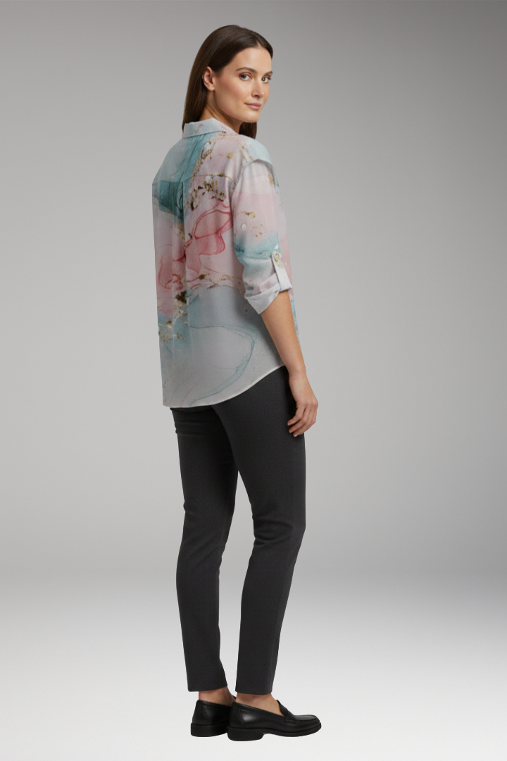 Women's Blouse with Floral Print and V-Neck