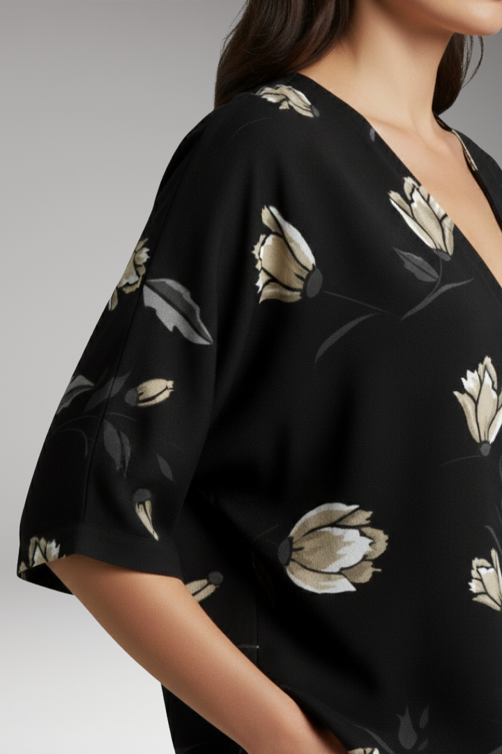 Women’s Blouse with Floral Print and V-Neck
