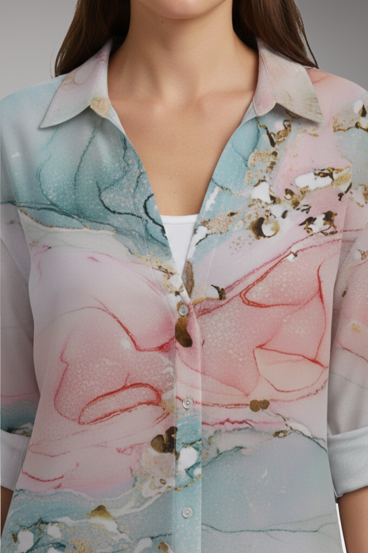 Women's Blouse with Floral Print and V-Neck