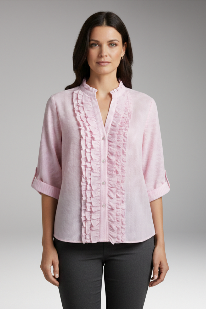 Women's Blouse with Ruffles and Button Placket