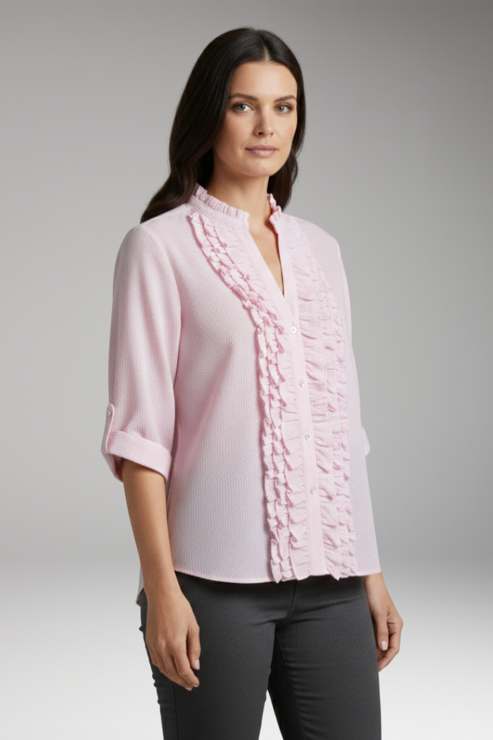 Women's Blouse with Ruffles and Button Placket