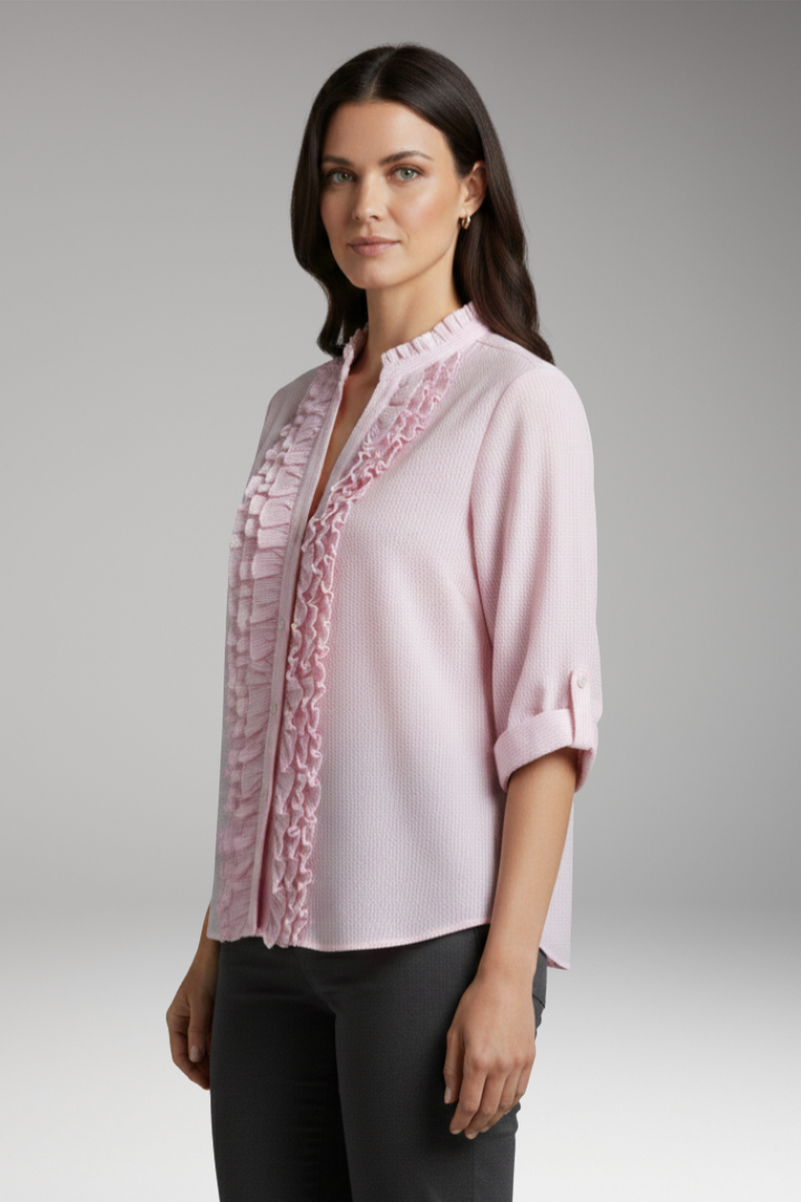 Women's Blouse with Ruffles and Button Placket