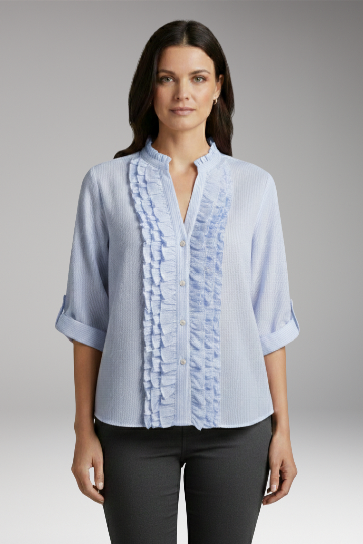 Women's Blouse with Ruffles and Button Placket