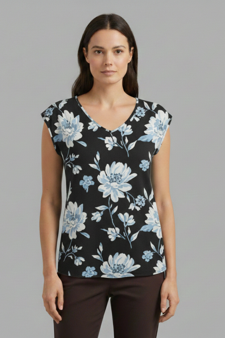 Women’s Blouse with V-Neck and Floral Design