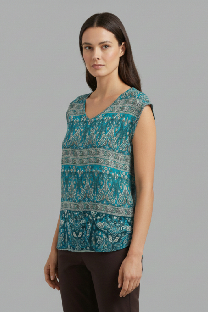 Women’s Blouse with V-Neck and Floral Design