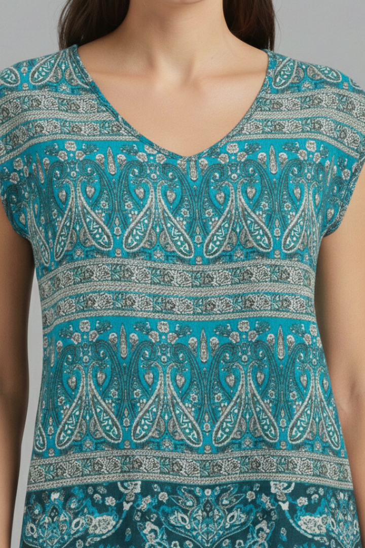 Women’s Blouse with V-Neck and Floral Design
