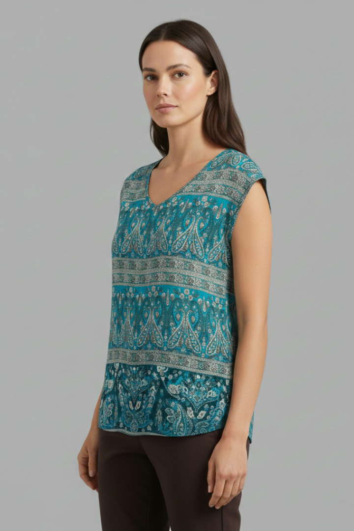 Women’s Blouse with V-Neck and Floral Design