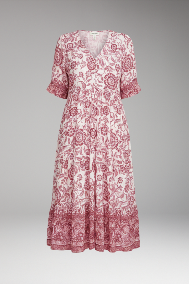 Women's Boho Floral Dress with V-Neck and Relaxed Fit