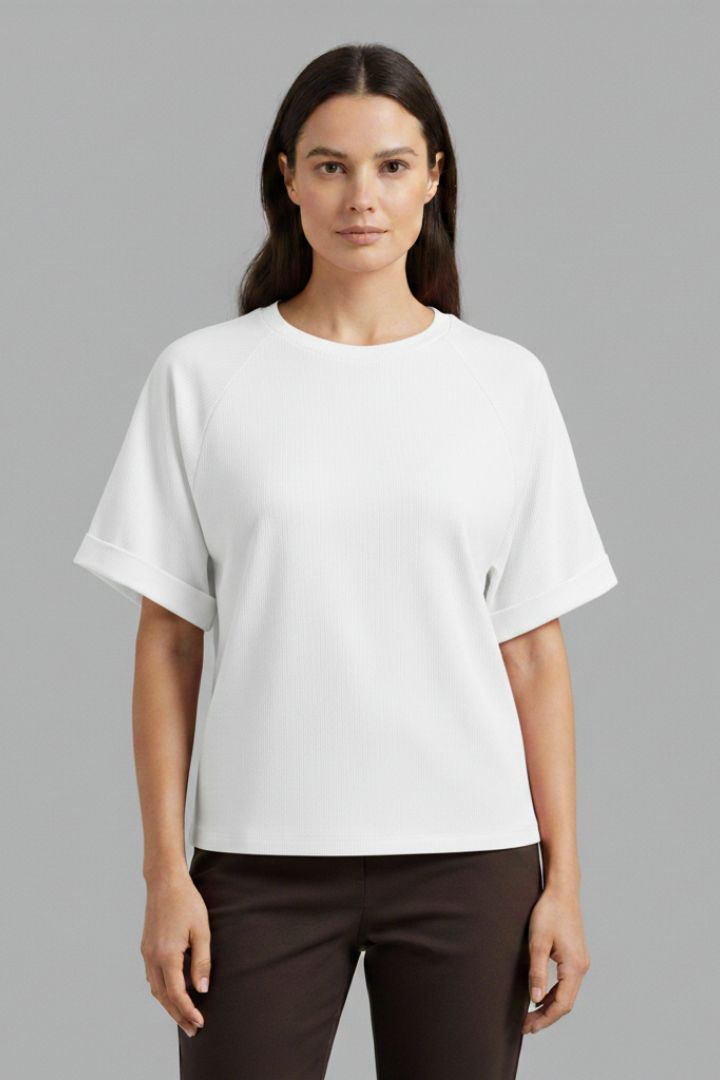 Women's Oversized T-Shirt with Round Neck and Rolled Cuffs