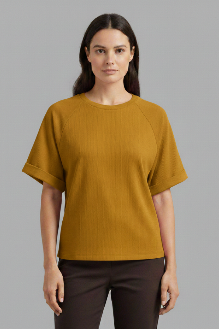 Women's Oversized T-Shirt with Round Neck and Rolled Cuffs