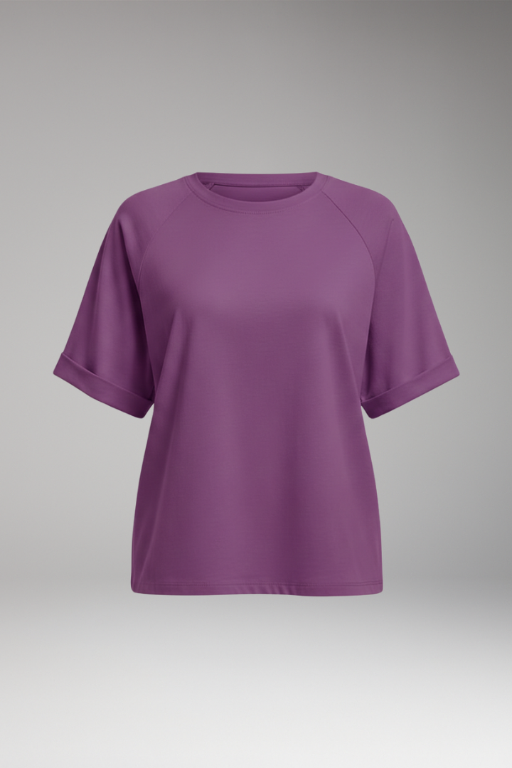 Women's Oversized T-Shirt with Round Neck and Rolled Cuffs