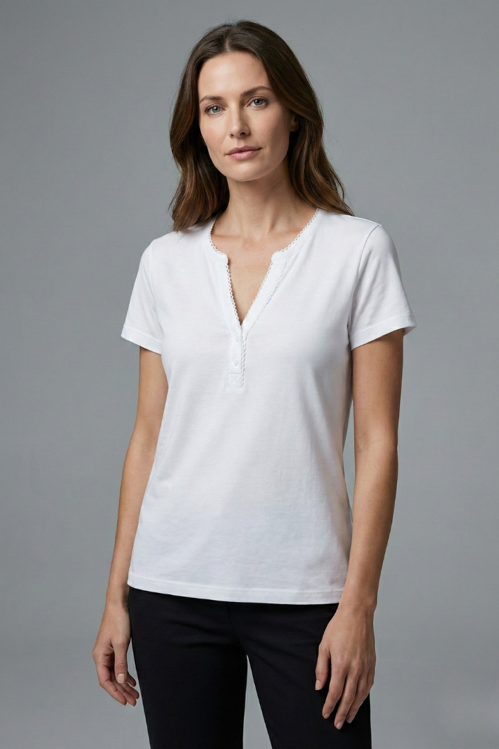 Women's Casual T-shirt with V-neck and Short Sleeves