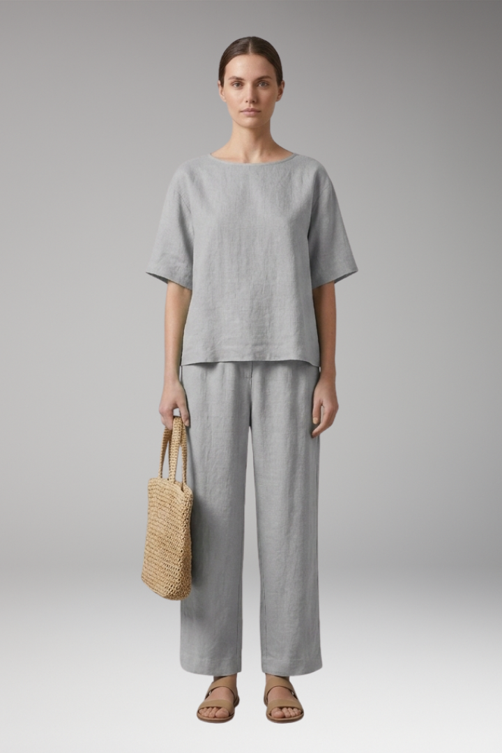 Women's Crop Top and Cropped Trousers Set with Short Sleeves