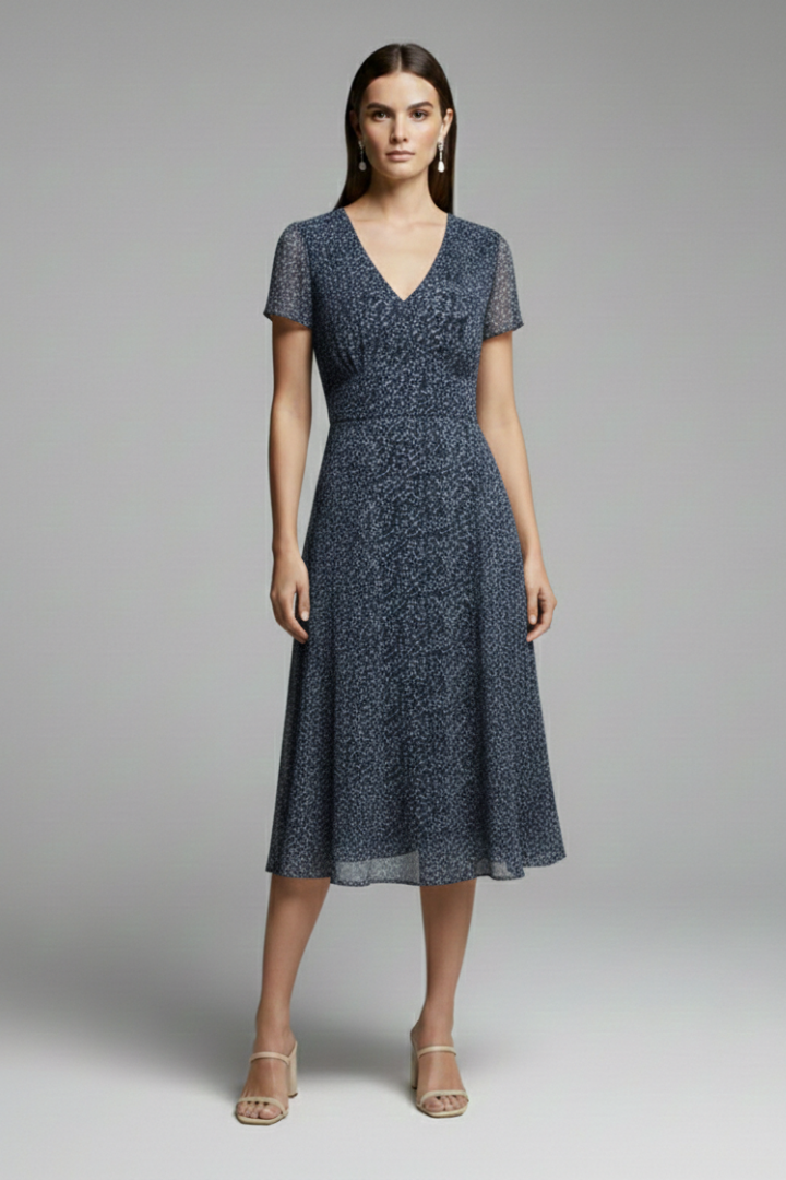 Women's Dress with V-Neck and Flowing Hem