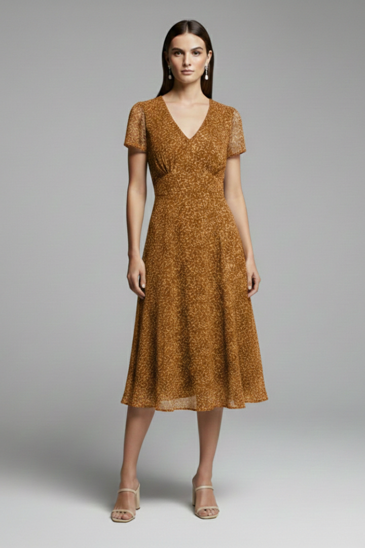 Women's Dress with V-Neck and Flowing Hem