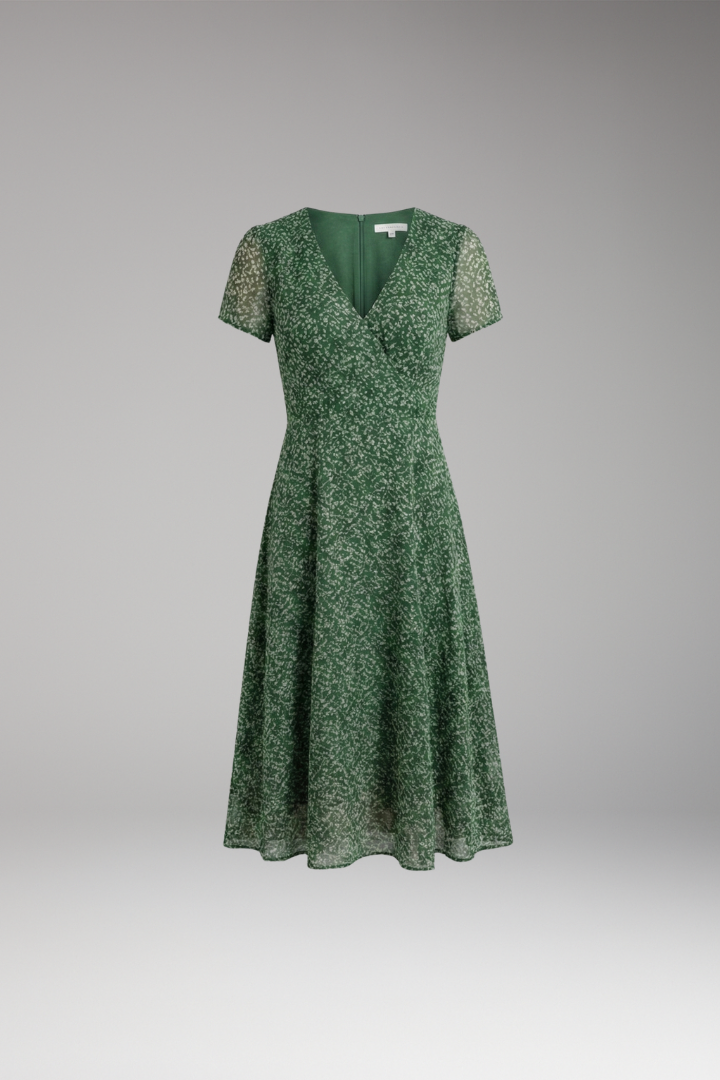 Women's Dress with V-Neck and Flowing Hem