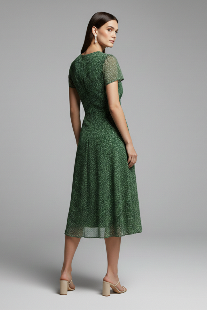 Women's Dress with V-Neck and Flowing Hem