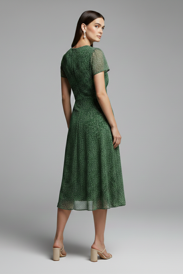 Women's Dress with V-Neck and Flowing Hem