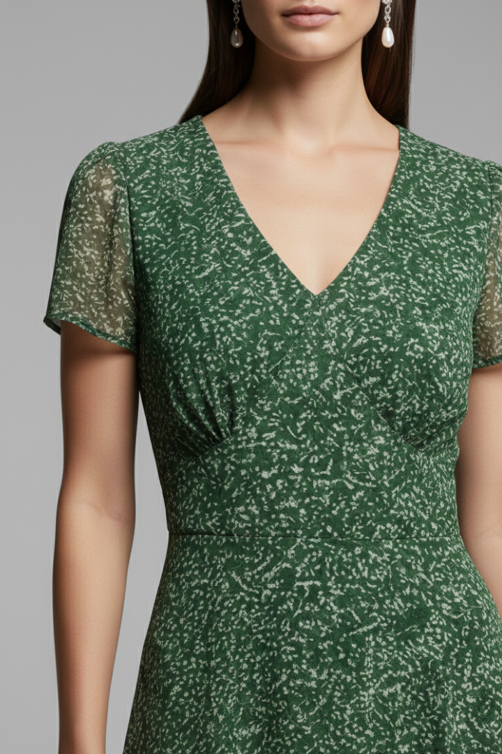 Women's Dress with V-Neck and Flowing Hem