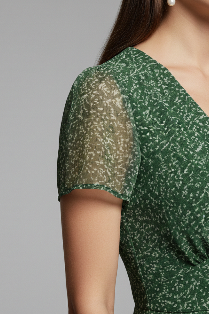 Women's Dress with V-Neck and Flowing Hem