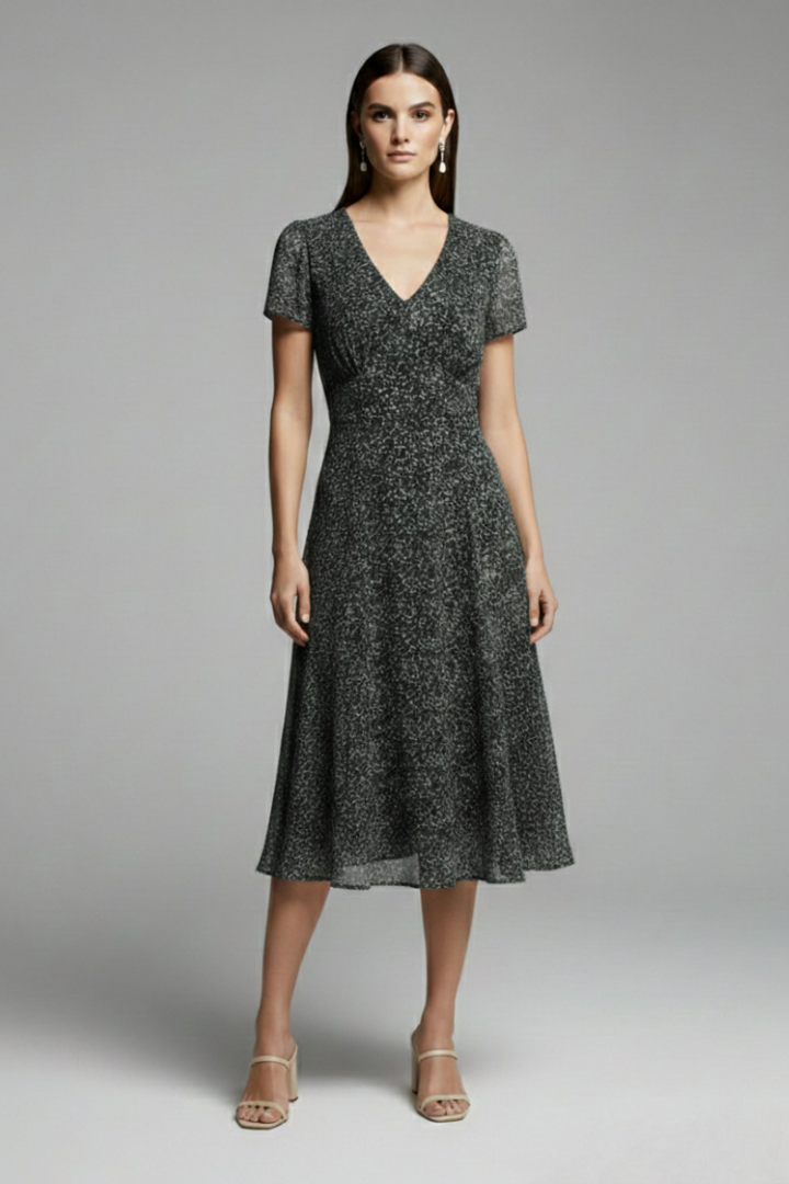 Women's Dress with V-Neck and Flowing Hem