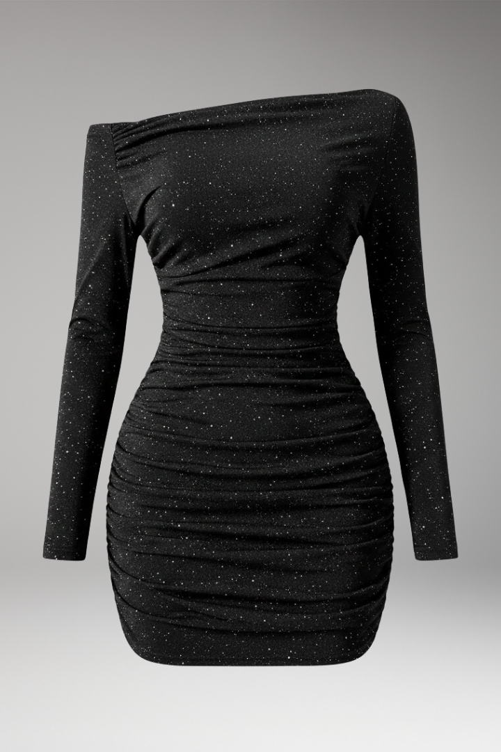 Women's Figure-Hugging Dress with One-Shoulder Design and Ruching