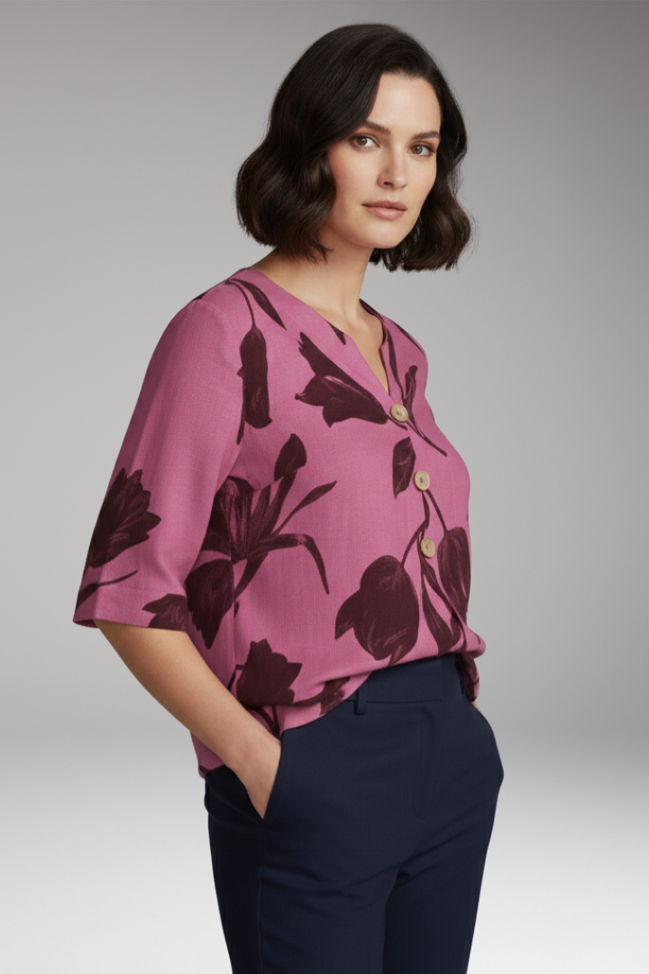 Women’s Floral Print Blouse with V-Neck