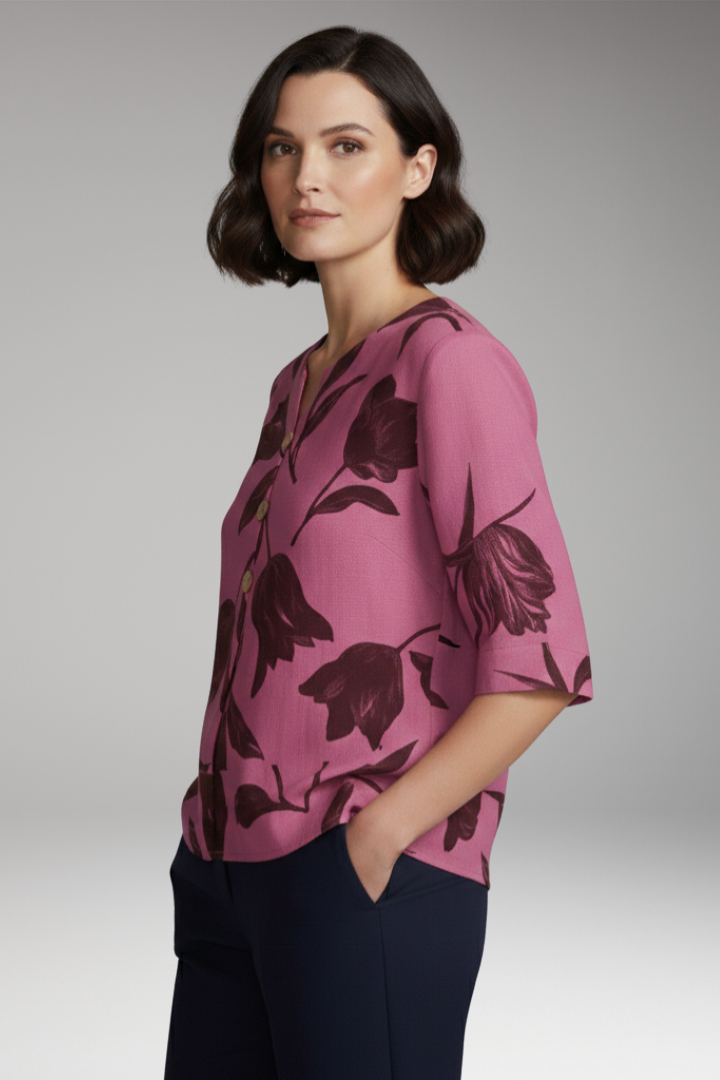 Women’s Floral Print Blouse with V-Neck