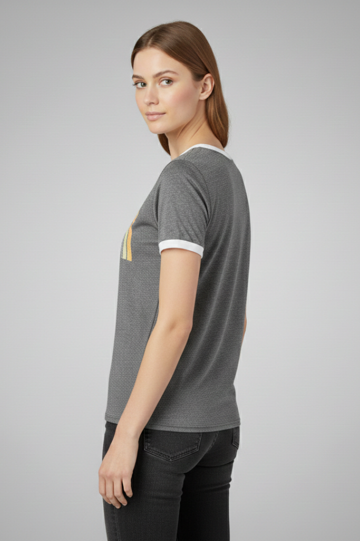 Women's Graphic T-shirt with Short Sleeves and Rainbow Design