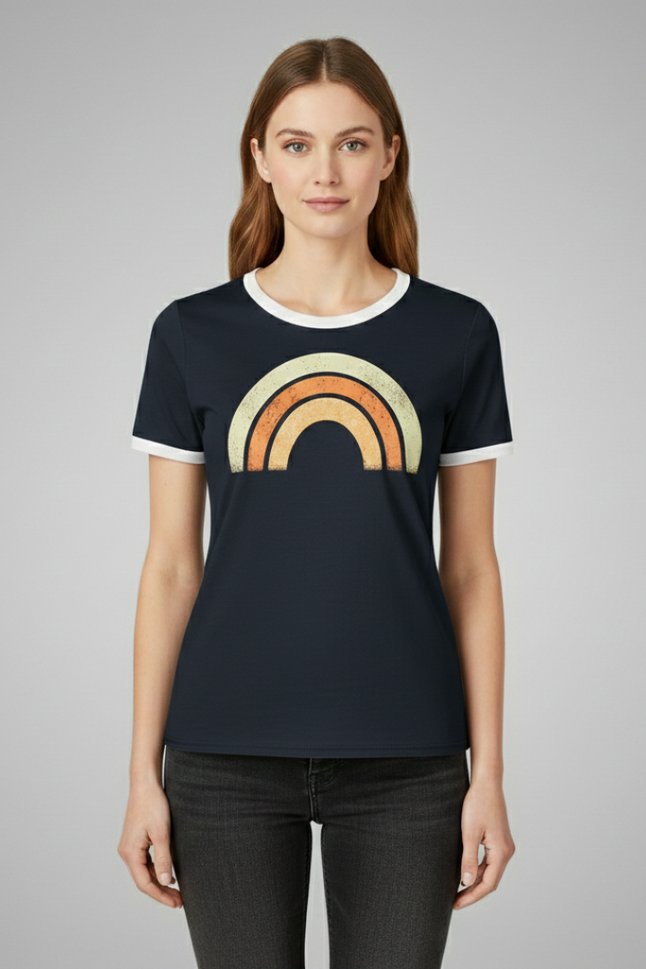 Women's Graphic T-shirt with Short Sleeves and Rainbow Design