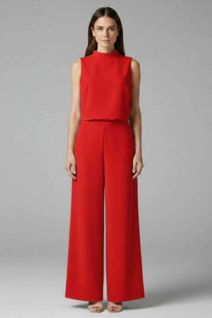 Women's Jumpsuit with High Collar and Wide Legs