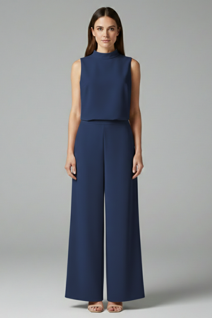 Women's Jumpsuit with High Collar and Wide Legs