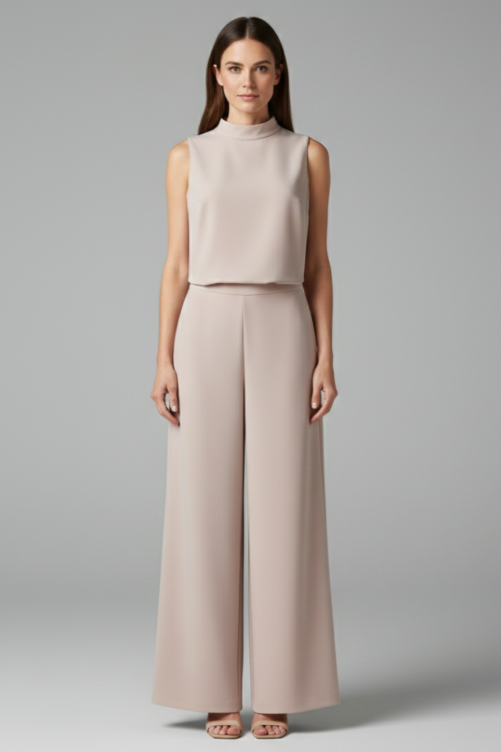 Women's Jumpsuit with High Collar and Wide Legs