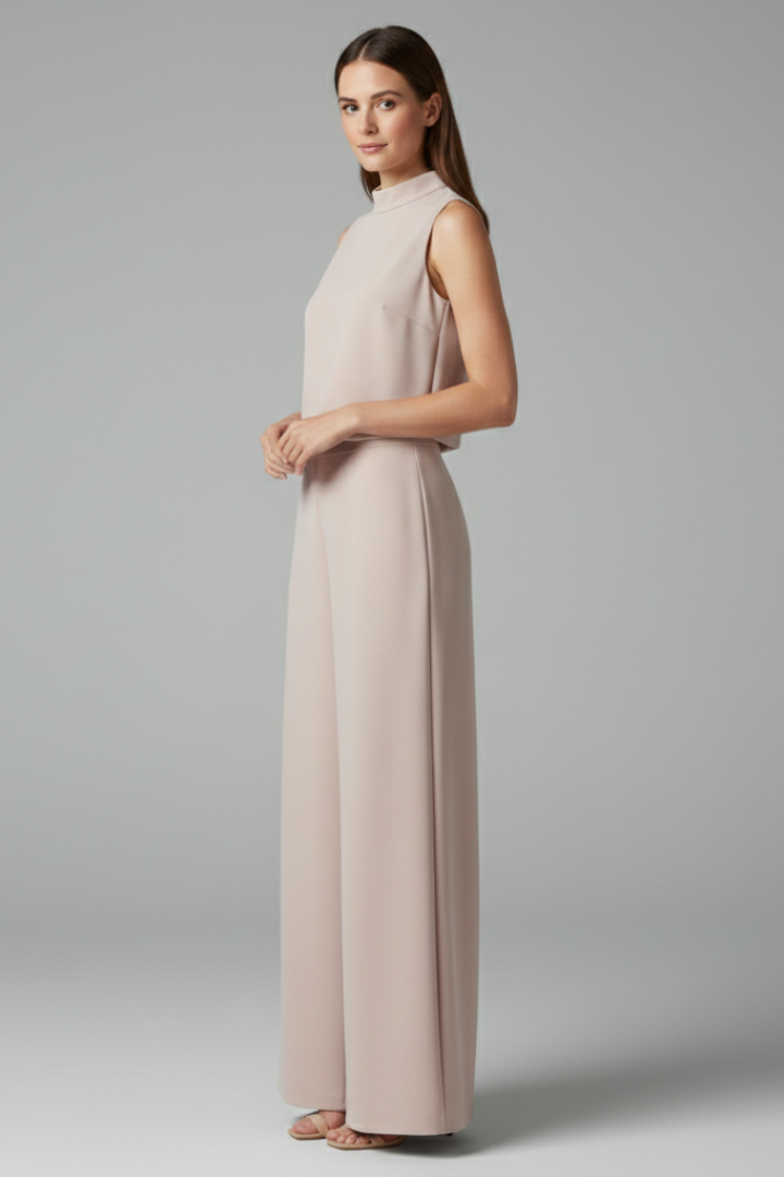 Women's Jumpsuit with High Collar and Wide Legs