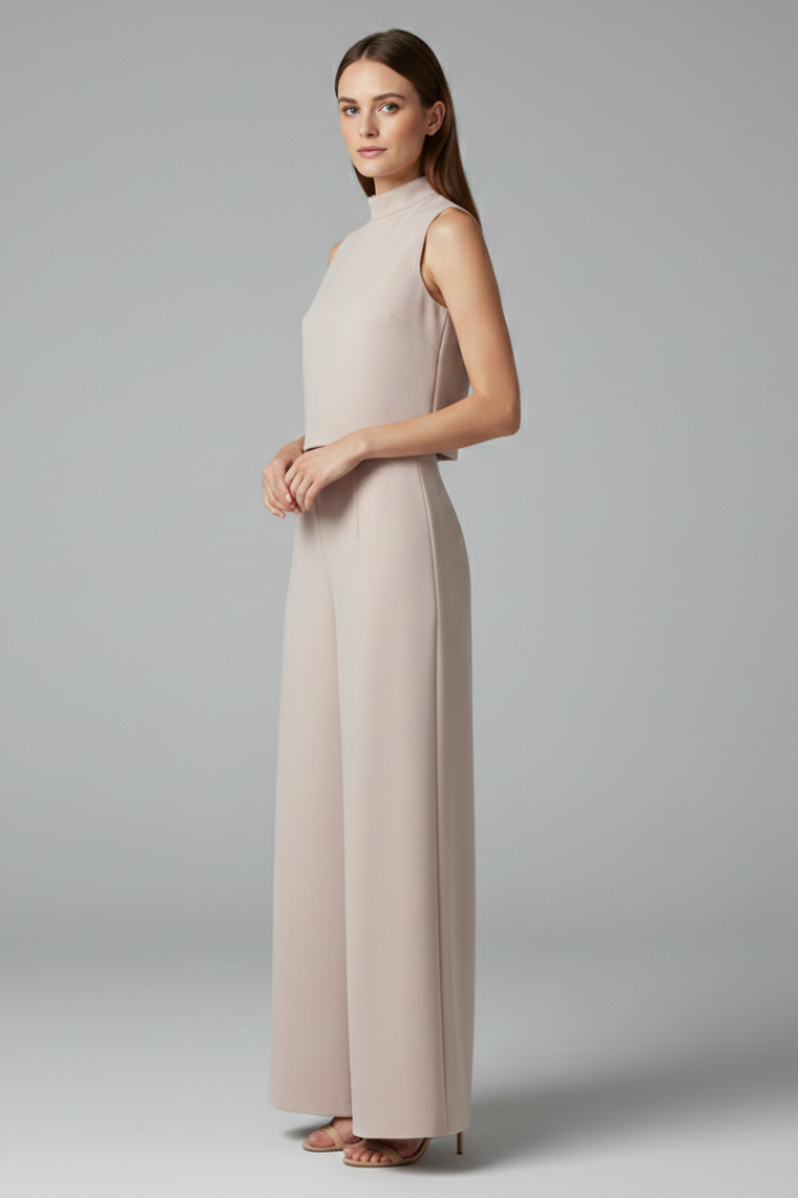 Women's Jumpsuit with High Collar and Wide Legs