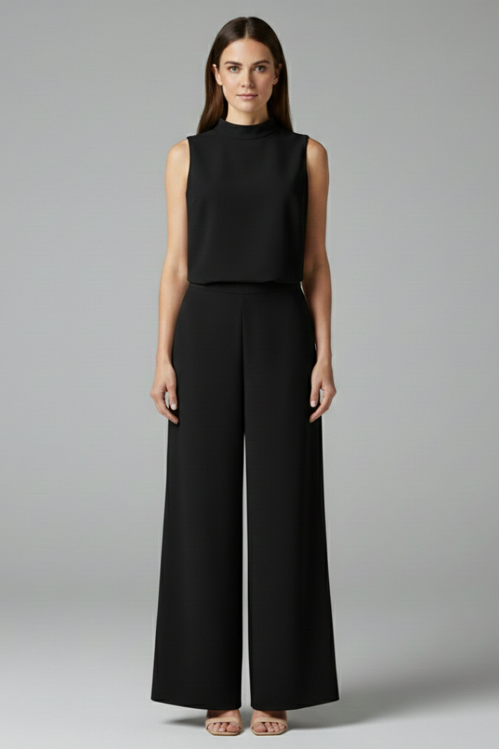 Women's Jumpsuit with High Collar and Wide Legs