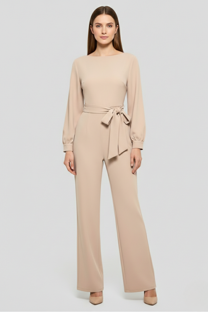 Women's Jumpsuit with Long Sleeves and Belt for Casual Wear