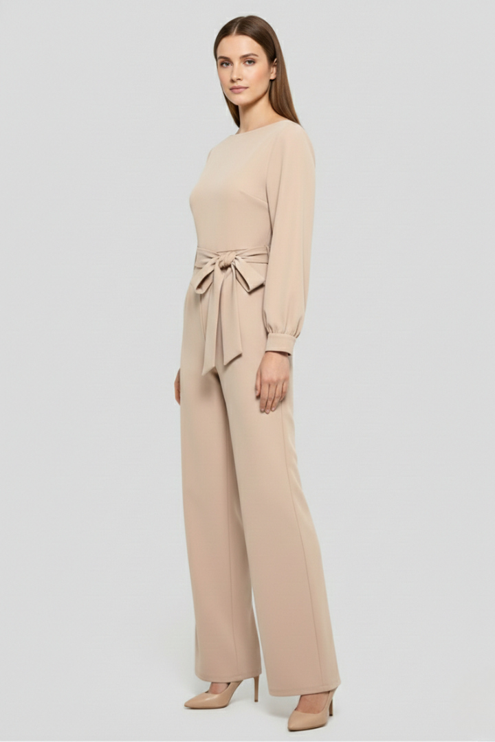Women's Jumpsuit with Long Sleeves and Belt for Casual Wear