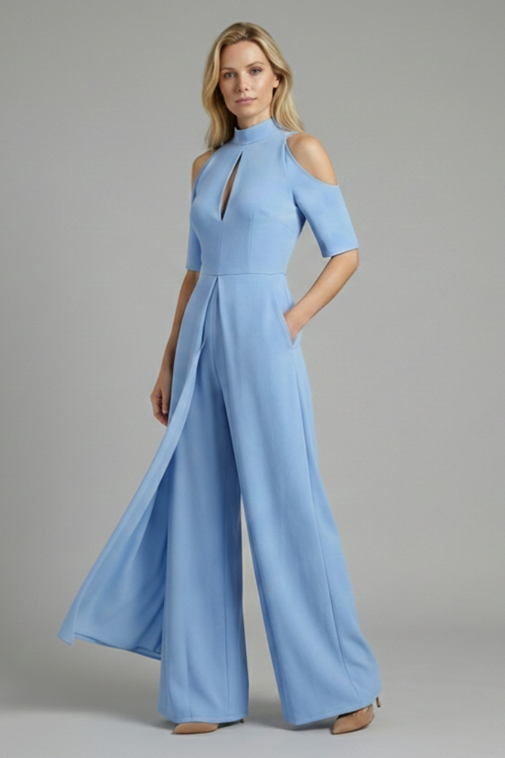 Women's Jumpsuit with Straight Legs and Round Neckline