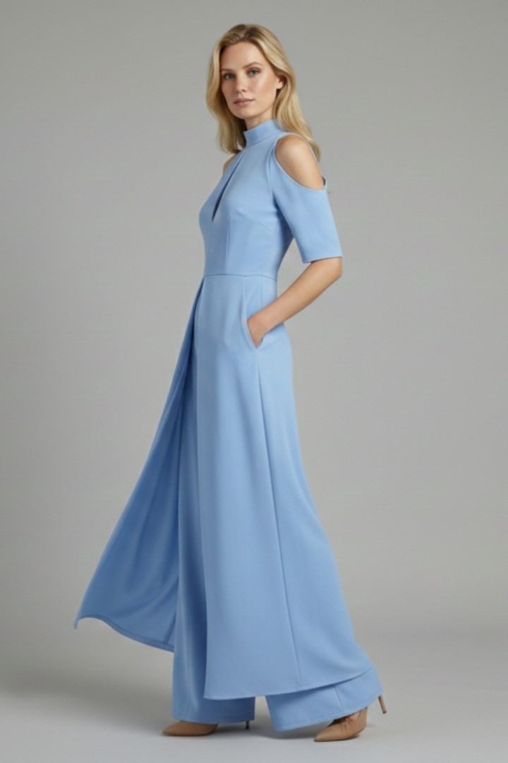 Women's Jumpsuit with Straight Legs and Round Neckline